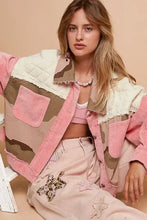 POL Corduroy Jacquard Patchwork Button Up Jacket Neon Pink Multicolor Woman Outerwear