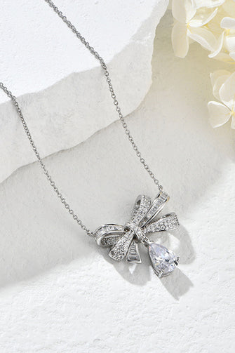 Teardrop Shape 925 Sterling Silver Zircon Pendant Necklace Silver One Size