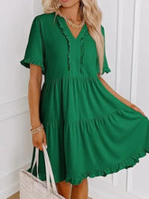 Tiered Notched Short Sleeve Mini Dress Casual Dresses