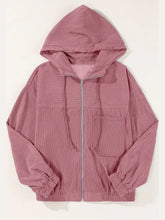 Drawstring Zip Up Long Sleeve Hooded Jacket Woman Outerwear