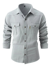 Men's Full Size Button Up Long Sleeve Shirt Plus Size Gray