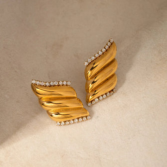 Inlaid Zircon Stainless Steel Geometric Stud Earrings Gold One Size
