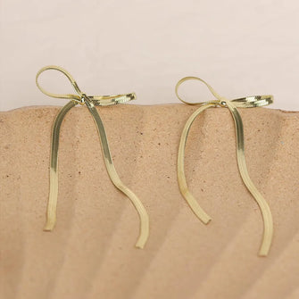 Stainless Steel Bow Bar Earrings Gold One Size