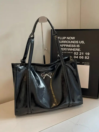 PU Leather Bow Shoulder Bag Black One Size Shoulder Bags