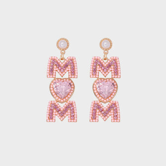 MOM Pearl Rhinestone Alloy Earrings Blush Pink One Size