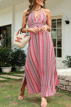 Slit Printed Halter Neck Dress Deep Rose Woman Maxi Dress