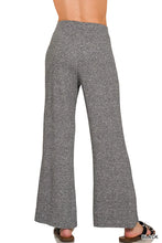 Gray heathered zenana soft elastic waisted flare pants with wide-leg design and stretchy fabric for comfort