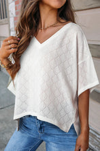 Eyelet V-Neck Dropped Shoulder T-Shirt White