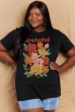 Simply Love Full Size GRATEFUL Flower Graphic Cotton T-Shirt Black Woman T Shirts