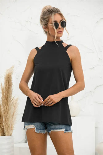 Cutout Mock Neck Tank Black Tanks & Camis