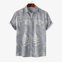 Men's Casual Fern Print Short Sleeve Button-Up Shirt Gray