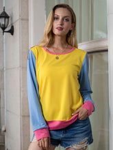 Shiny Contrast Round Neck Long Sleeve Top Banana Yellow