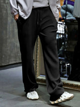 Men's Full Size Ribbed Drawstring Wide Leg Pants with Plus Size Black