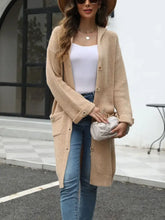 Pocketed Button Up Long Sleeve Hooded Cardigan Woman Outerwear