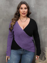 Plus Size Two-Tone Surplice Neck Sweater Sweater Pullovers
