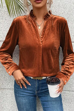 Notched Frill Detail Long Sleeve Blouse Woman Blouses