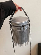 Fringe PU Leather Bucket Bag Silver One Size Shoulder Bags