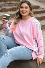 Plus Size Leopard Exposed Seam Long Sleeve Sweatshirt Woman Sweatshirts