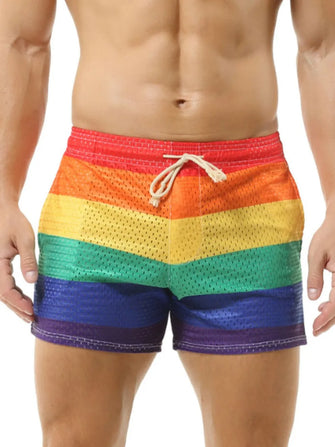 Men's Color Block Drawstring Shorts Rainbow