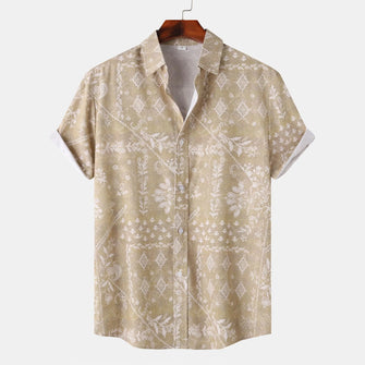 Men's Printed Short Sleeve Button-Up Shirt Khaki