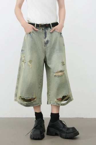 Men's Distressed Loose Denim Shorts Medium