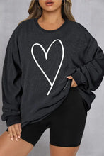 Plus Size Heart Ribbed Round Neck Sweatshirt Black Woman Sweatshirts