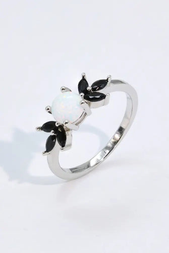 Opal and Zircon Contrast Ring Opal Rings