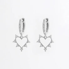 925 Sterling Silver Inlaid Zircon Heart Dangle Earrings Silver One Size
