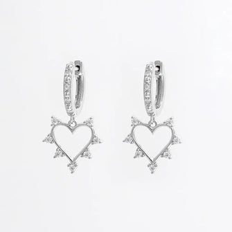 925 Sterling Silver Inlaid Zircon Heart Dangle Earrings Silver One Size