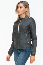 Snobbish PU Leather Biker Jacket with Side Zip Pockets Woman Outerwear