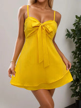 Layered Sweetheart Neck Bow Front Mini Cami Dress Gold