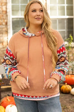 Plus Size Drawstring Geometric Long Sleeve Hoodie Woman Sweatshirts