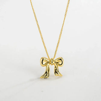Copper Bow Shape Pendant Necklace Gold One Size Necklaces