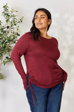 Culture Code Full Size Drawstring Round Neck Long Sleeve Top Woman Blouses