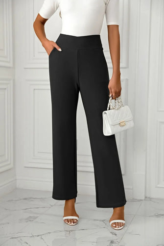 High Waist Straight Leg Pants Black