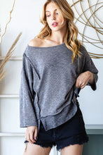 Reborn J Boat Neck Exposed Seam Slit Top Woman Blouses