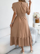 Smocked Frill Round Neck Midi Dress Casual Dresses