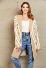 Woven Right Two-Tone Open Front Fuzzy Longline Cardigan Khaki