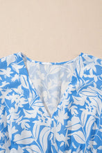 Floral V Neck Puff Short Sleeve Flowy Dress