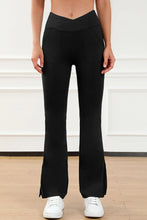 Wide Waistband Slit Bootcut Active Pants Black