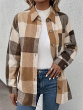 Curved Hem Plaid Collared Neck Shacket Woman Outerwear