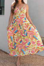 Abstract Print Spaghetti Strap Piping Detail Maxi Dress Woman Maxi Dress