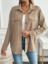 Textured Collared Neck Button Down Shacket Camel