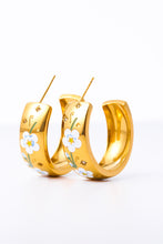 Stainless Steel 18K Gold Plated Ring Shape C-Hoop Earrings Light Blue One Size