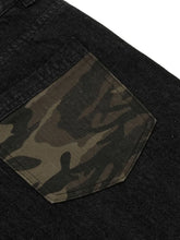 Men's Distressed Camo Trim Denim Bermuda Shorts