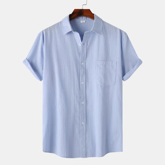 Men's Short Sleeve Button Down Shirt with Chest Pocket Light Blue