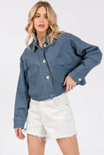 bytos Button Down Cropped Denim Jacket with Patch Pockets Woman Outerwear