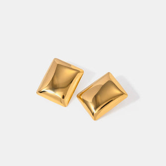 Stainless Steel Rectangular Stud Earrings Gold One Size