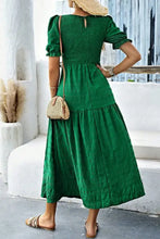 Smocked Puff Sleeve Midi Dress Woman Casual Dress
