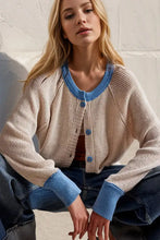 Double Take Contrast Button Up Long Sleeve Cardigan Dust Storm Woman Outerwear